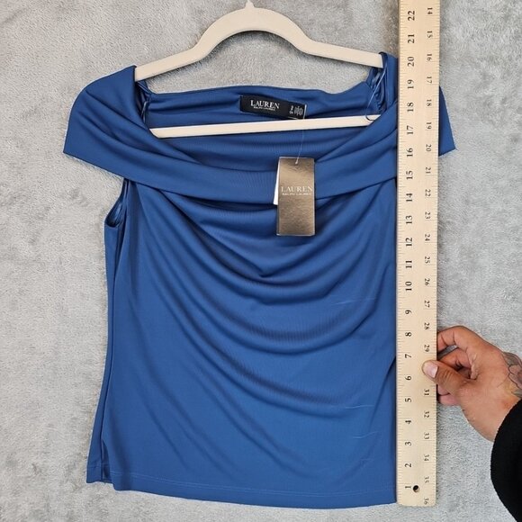 Lauren Ralph Lauren Stretch Jersey Off the Shoulder Top Womens S Indigo Dusk - Picture 9 of 12